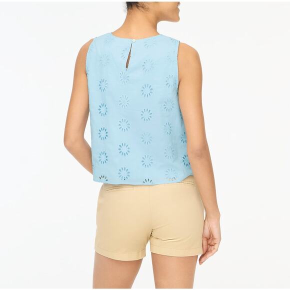 J.Crew Eyelet Shell Tank Top SZ S Chateau Blue Lined Sleeveless Crew Neck Cotton - Picture 2 of 7